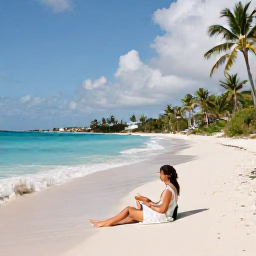 Caribbean Holidays, October Honeymoons, Romantic couple relaxing on a secluded white sand beach in Saint Martin, gentle waves, palm trees and bright Caribbean skies