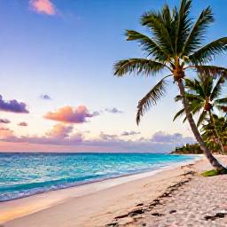 Caribbean Holidays, October Instagram Hotspots, A colourful Caribbean beach at sunrise in October, with turquoise water, palm trees and a quiet sandy shoreline