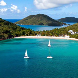 Caribbean Holidays, October Instagram Hotspots, Aerial view of the British Virgin Islands in October, showing turquoise water, green hills and scattered sailing boats