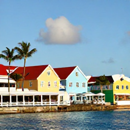 Caribbean Holidays, October Instagram Hotspots, Colourful waterfront buildings and caf&eacute;s along Front Street in Philipsburg, Sint Maarten, photographed in bright October sunshine with palm trees and the blue sea