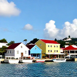 Caribbean Holidays, October Instagram Hotspots, Colourful waterfront buildings and small boats along Charlotte Amalie harbour, St Thomas, in bright Caribbean sunshine