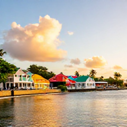 Caribbean Holidays, October Instagram Hotspots, Golden-hour view of Basseterre waterfront and colourful Caribbean buildings on Saint Kitts