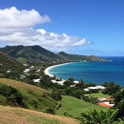 Caribbean Holidays, October Instagram Hotspots, Panoramic viewpoint over Saint Kitts coastline, green hills and blue Caribbean sea in October sunshine