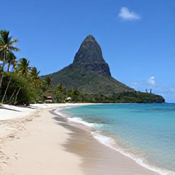 Caribbean Holidays, October Instagram Hotspots, Quiet tropical beach on Nevis with palm trees, turquoise water and Nevis Peak in the background