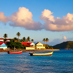 Caribbean Holidays, October Instagram Spots, Colourful Caribbean waterfront in Kingstown, Saint Vincent, with fishing boats, palm trees and warm October sunlight