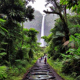 Caribbean Holidays, October Instagram Spots, Misty tropical trail through lush rainforest leading to Dark View Falls on Saint Vincent, with hikers and volcanic rock pools