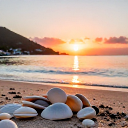 Caribbean Holidays, October Instagram Spots, Sunset over Shell Beach in Gustavia, Saint Barth&eacute;lemy, with smooth rounded shells, calm water and orange-pink evening light