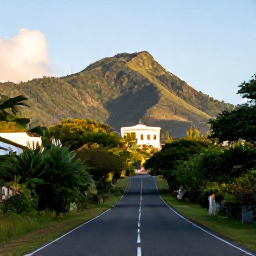 Caribbean Holidays, October Island Hopping, A scenic coastal road and historic sugar estate on Saint Kitts, surrounded by lush hills under soft October sunshine