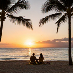 Caribbean Holidays, October Jamaica, Couple enjoying a golden Jamaican sunset from a beachfront adults-only resort, palm silhouettes and calm Caribbean waves