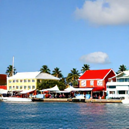 Caribbean Holidays, October Luxury Holidays, Colourful Philipsburg waterfront and historic Marigot market on a sunny October day, Caribbean architecture, boats and palm trees