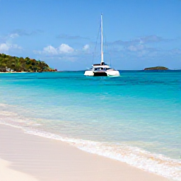 Caribbean Holidays, October Luxury Holidays, Luxury catamaran sailing near St John, United States Virgin Islands, snorkelling in clear water beside a quiet tropical beach
