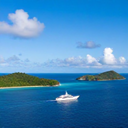 Caribbean Holidays, October Luxury Holidays, Luxury sailing yacht passing between the green islands of the Grenadines under a bright October sky