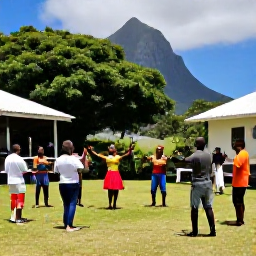 Caribbean Holidays, October Montserrat, Montserrat cultural performance with musicians, dancers and island visitors in an outdoor Caribbean setting
