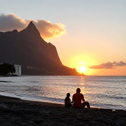 Caribbean Holidays, October Montserrat, Relaxed October sunset over Montserrat coastline with travellers enjoying an authentic Caribbean holiday