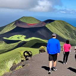 Caribbean Holidays, October Montserrat, Visitors exploring Montserrat&rsquo;s volcanic landscape near Soufri&egrave;re Hills with green hills and Caribbean coastline