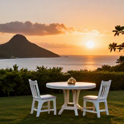 Caribbean Holidays, October Nature Holidays, A relaxed outdoor table overlooking a Saint Barth&eacute;lemy sunset, with tropical hills and the Caribbean sea beyond