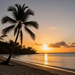 Caribbean Holidays, October Nature Holidays, Golden sunset over a quiet Caribbean beach in Saint Vincent and the Grenadines, with palm trees and calm water