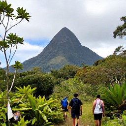 Caribbean Holidays, October Nature Holidays, Hikers walking through rainforest on Mount Liamuiga with dramatic tropical views
