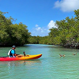 Caribbean Holidays, October Nature Holidays, Protected wetlands and mangrove channels on Providenciales, Turks and Caicos, with a kayak and wading birds