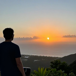 Caribbean Holidays, October Nature Holidays, Traveller enjoying a sunset view over the Caribbean from a quiet hillside on Nevis
