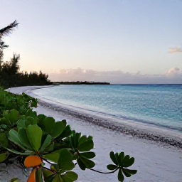 Caribbean Holidays, October Nature Holidays, Turks and Caicos beach at sunrise in October, calm turquoise water, white sand and native coastal plants