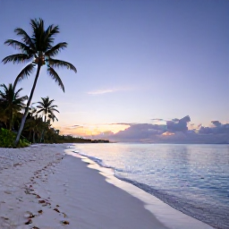 Caribbean Holidays, October Scuba Diving, A calm Caribbean beach and palm trees at sunset on Providenciales, Turks and Caicos Islands