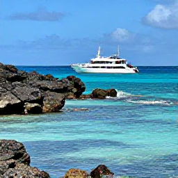 Caribbean Holidays, October Scuba Diving, A dive boat heading towards rocky volcanic coastline and calm turquoise sea near Saint Kitts