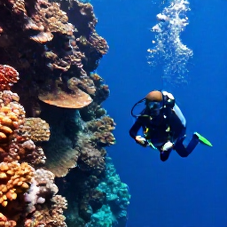 Caribbean Holidays, October Scuba Diving, A scuba diver descending beside a dramatic coral wall in bright blue Caribbean water near Providenciales