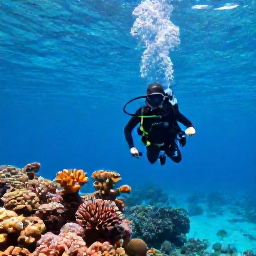 Caribbean Holidays, October Scuba Diving, Scuba diver exploring a colourful coral reef in clear Caribbean water off the Dominican Republic in October
