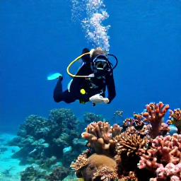 Caribbean Holidays, October Scuba Diving, Scuba diver exploring a colourful coral reef near Saint Vincent and the Grenadines in clear tropical water