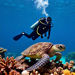 Caribbean Holidays, October Scuba Diving, Scuba diver observing tropical fish, sea turtles and coral formations on a Caribbean reef near Bayahibe