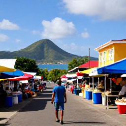 Caribbean Holidays, October Solo Holidays, A lone traveller exploring colourful Tortola streets and a lively Caribbean market, with hills and harbour views in the background