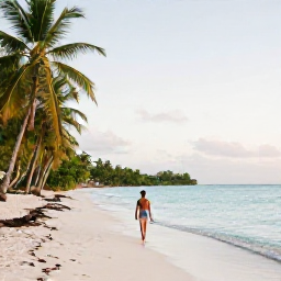 Caribbean Holidays, October Solo Holidays, A relaxed solo traveller walking along a quiet Caribbean beach in Trinidad and Tobago during October, with palm trees, turquoise water and soft morning light