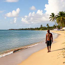 Caribbean Holidays, October Solo Holidays, A solo traveller walking along a quiet golden beach on Saint Kitts in October, with calm Caribbean water, palm trees and Nevis visible in the distance