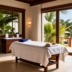 Caribbean Holidays, October Spa Breaks, Elegant Cura&ccedil;ao spa treatment room with natural light, tropical plants, massage table and subtle Caribbean details
