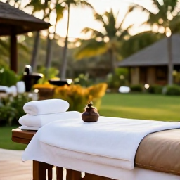 Caribbean Holidays, October Spa Breaks, Open-air spa treatment beside a tropical garden at a Dominican Republic resort, with natural materials, palms and soft morning light