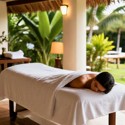Caribbean Holidays, October Spa Breaks, Relaxing luxury spa treatment in a tranquil Trinidad and Tobago resort, with tropical greenery and warm natural light
