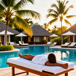 Caribbean Holidays, October Spa Breaks, Relaxing spa treatment beside a tropical pool at a Jamaican resort in October, with palm trees and warm natural light