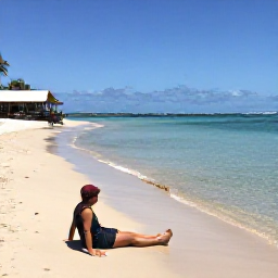 Caribbean Holidays, October Walking Holidays, A relaxed walker resting beside a quiet Cura&ccedil;ao beach after a coastal hike, with calm turquoise water and a simple beach caf&eacute; nearby
