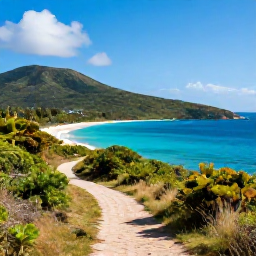 Caribbean Holidays, October Walking Holidays, A scenic walking trail overlooking turquoise bays and green hills on Tortola in the British Virgin Islands during October