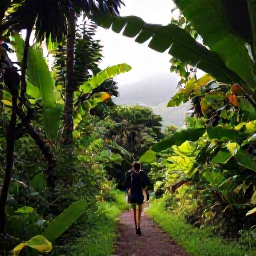 Caribbean Holidays, October Walking Holidays, A scenic walking trail through lush rainforest in Trinidad, with tropical plants, gentle hills and soft morning light