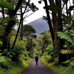 Caribbean Holidays, October Walking Holidays, A scenic walking trail through rainforest on Mount Liamuiga, with hikers, tall trees and misty volcanic slopes