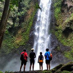 Caribbean Holidays, October Walking Holidays, Hikers standing beside a Caribbean waterfall after a forest walk in the Dominican Republic, surrounded by tropical vegetation