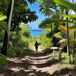 Caribbean Holidays, October Walking Holidays, Hikers walking through tropical woodland on St John, United States Virgin Islands, with a clearly marked trail and glimpses of the Caribbean Sea