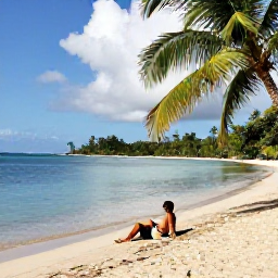 Caribbean Holidays, October Walking Holidays, Quiet Caribbean beach near Grand Case in October, with a walker resting beside calm blue water and tropical vegetation