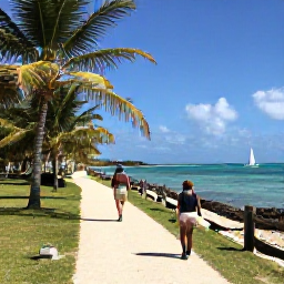 Caribbean Holidays, October Walking Holidays, Walker exploring a quiet coastal path on Bequia with turquoise water, palm trees and small sailing boats