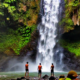Caribbean Holidays, October Walking Holidays, Walkers approaching the cool spray of a tropical waterfall in Trinidad, surrounded by rocks, ferns and dense green forest