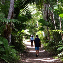 Caribbean Holidays, October Walking Holidays, Walkers following a shaded forest path through lush tropical vegetation in Sage Mountain National Park, Tortola