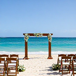 Caribbean Holidays, October Weddings, An elegant beach wedding ceremony on a Caribbean shore in Sint Maarten, decorated with simple white flowers and wooden chairs