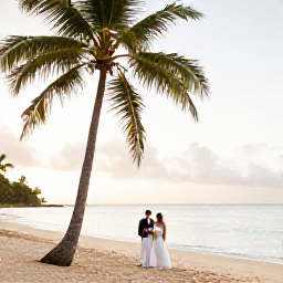 Caribbean Holidays, October Weddings, Bride and groom beside a palm-fringed beach in Trinidad and Tobago during a warm October afternoon